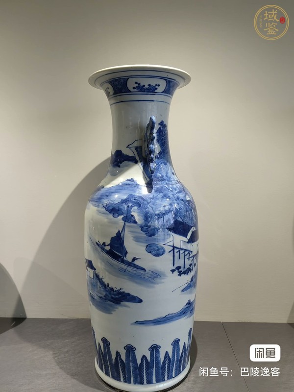 古玩陶瓷山水紋青花雙松葉耳撇口瓶真品鑒賞圖