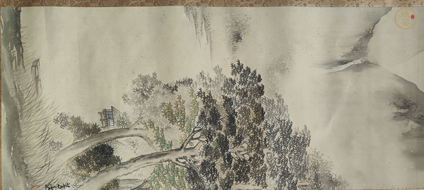 古玩字畫芳逸絹本山水立軸真品鑒賞圖