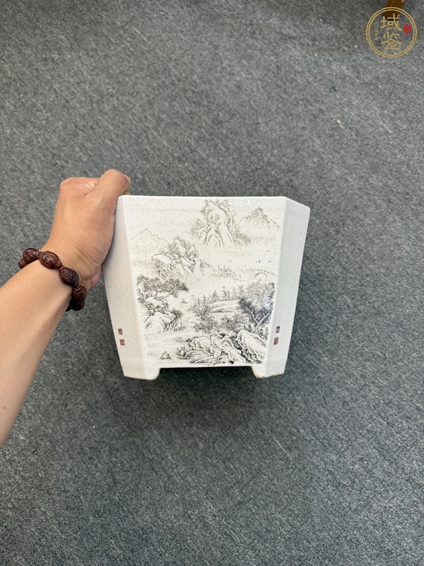 古玩墨彩花盆真品鑒賞圖