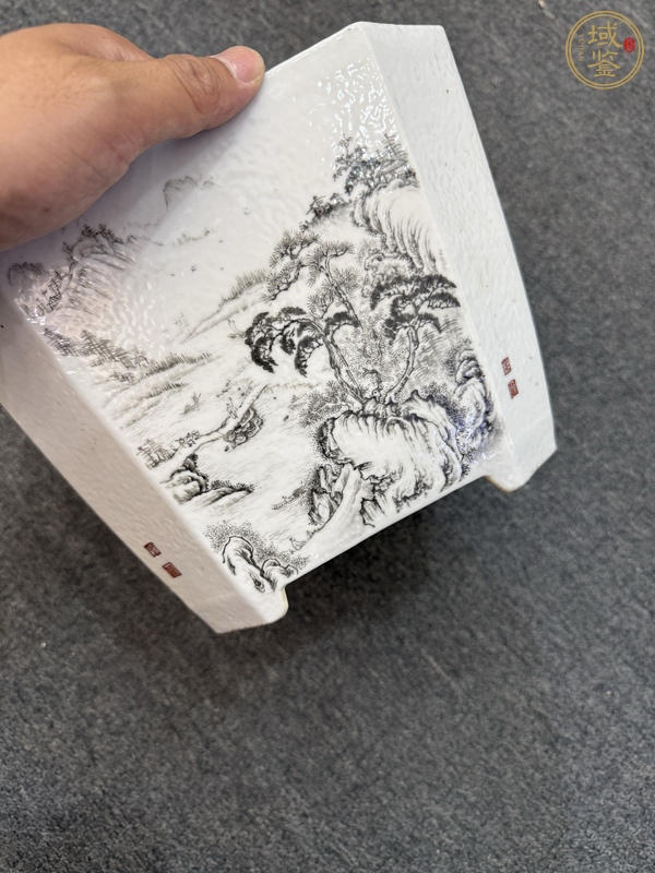 古玩陶瓷墨彩花盆真品鑒賞圖