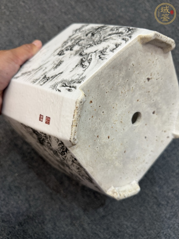 古玩陶瓷墨彩花盆真品鑒賞圖