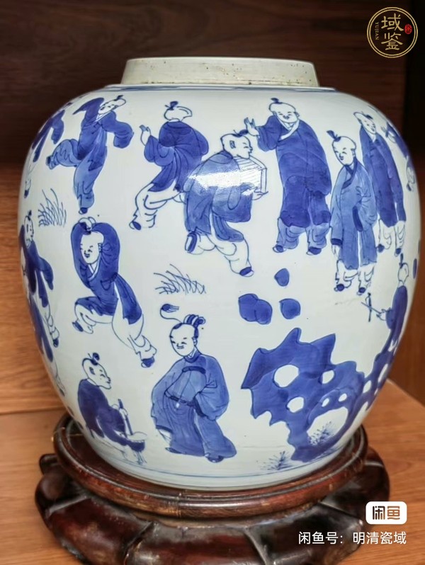 古玩陶瓷人物青花罐真品鑒賞圖