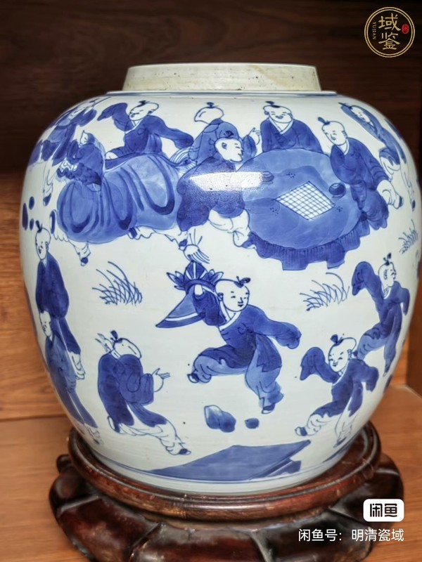 古玩陶瓷人物青花罐真品鑒賞圖