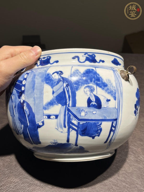 古玩陶瓷清康熙 青花人物紋粥罐真品鑒賞圖