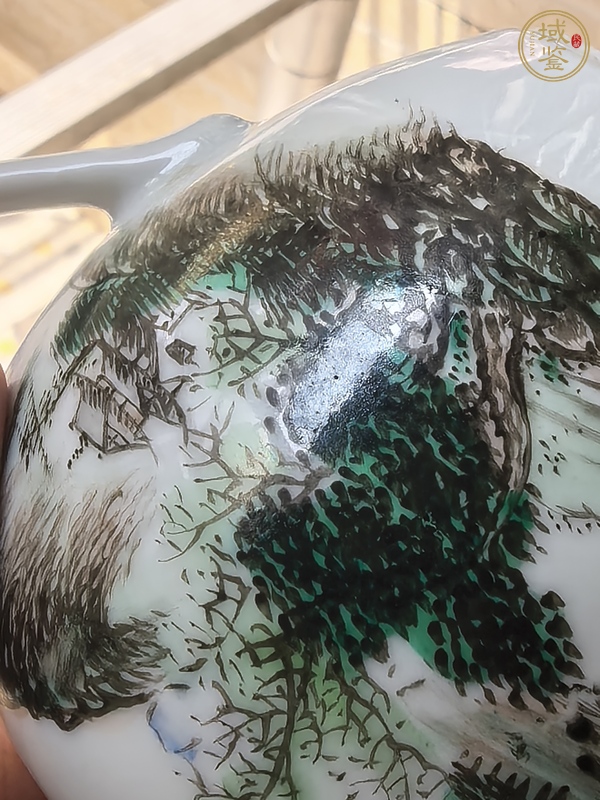 古玩陶瓷油粉彩山水人物茶壺真品鑒賞圖