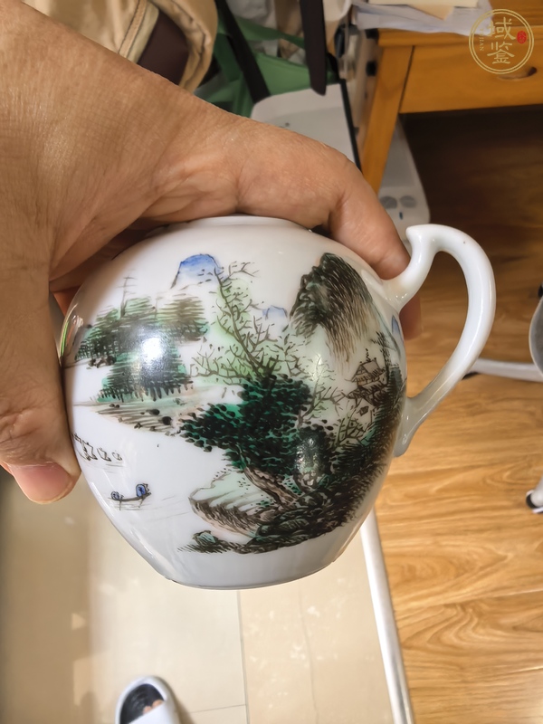 古玩陶瓷油粉彩山水人物茶壺真品鑒賞圖