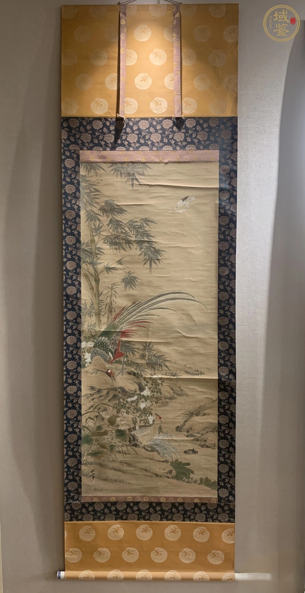 古玩秋畔翠竹錦雞立軸真品鑒賞圖