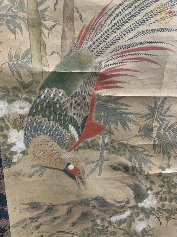 古玩字畫秋畔翠竹錦雞立軸真品鑒賞圖