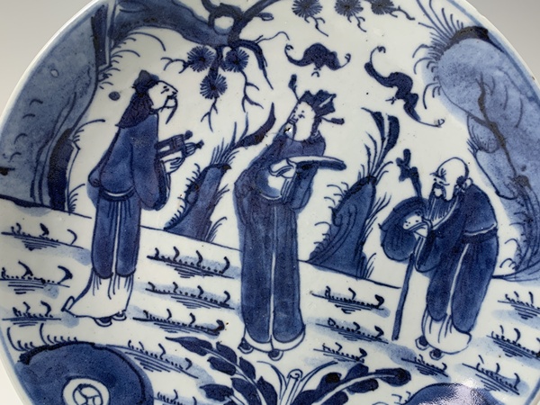 古玩陶瓷清雍正·青花三星人物紋盤拍賣,當前價格2288元