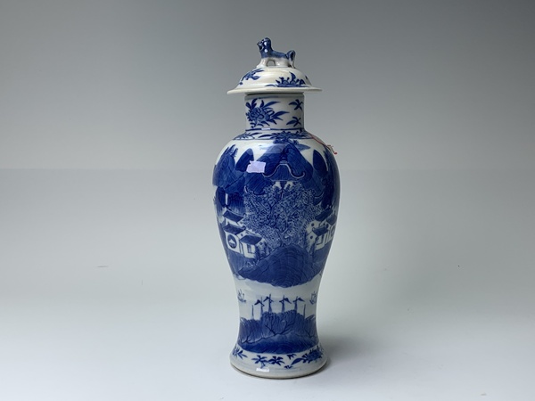 古玩嚴(yán)選清晚期·青花山水風(fēng)景紋將軍罐拍賣(mài)，當(dāng)前價(jià)格26480元