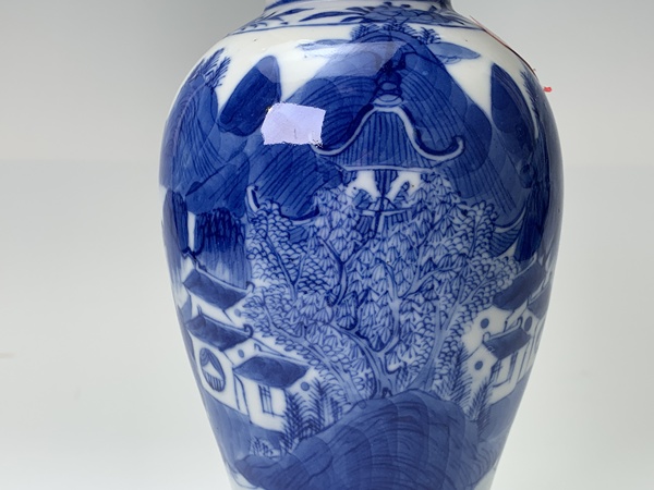 古玩陶瓷清晚期·青花山水風(fēng)景紋將軍罐拍賣，當(dāng)前價(jià)格2394元