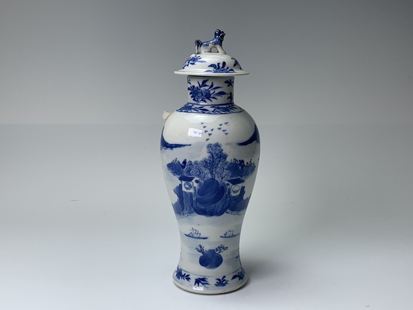 古玩陶瓷清晚期·青花山水風(fēng)景紋將軍罐拍賣，當(dāng)前價(jià)格2394元