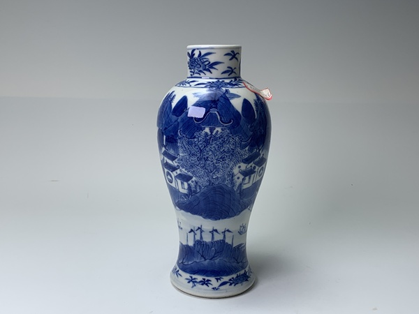 古玩陶瓷清晚期·青花山水風(fēng)景紋將軍罐拍賣，當(dāng)前價(jià)格2394元