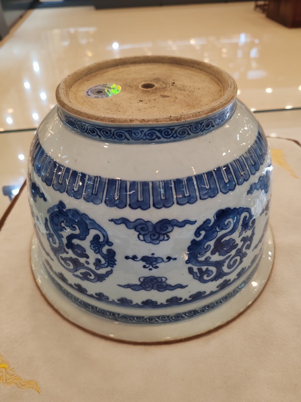 古玩陶瓷清康熙時期青花香草龍紋花盆拍賣，當前價格58000元