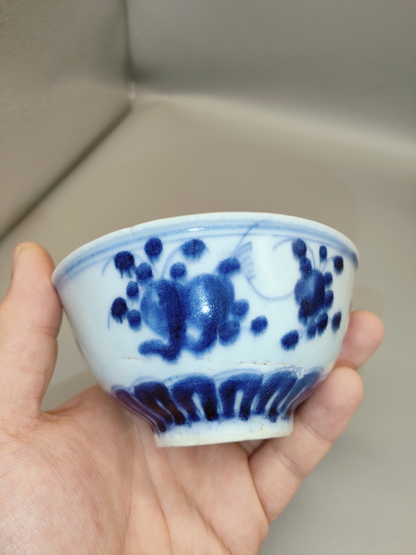 古玩陶瓷清雍正，精品福壽三多紋青花茶園拍賣，當(dāng)前價(jià)格2200元