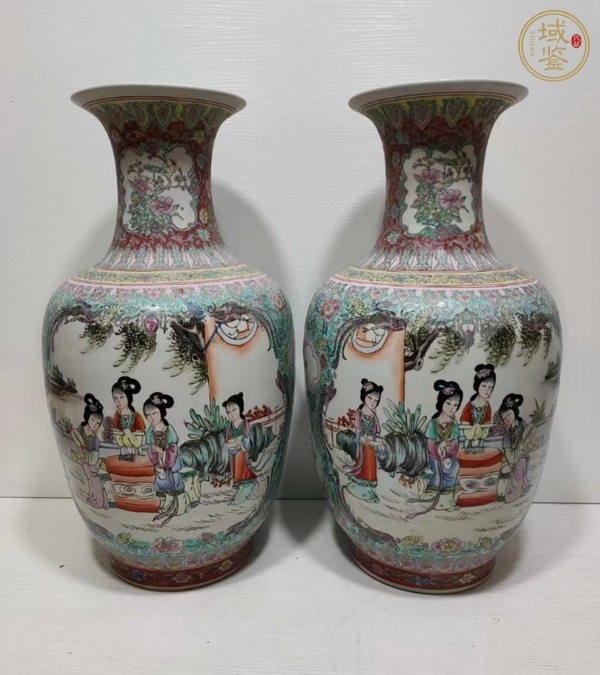 古玩陶瓷粉彩仕女人物撇口瓶真品鑒賞圖