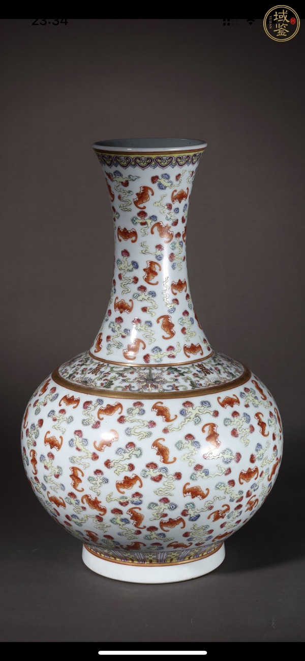 古玩陶瓷粉彩洪福齊天大賞瓶真品鑒賞圖