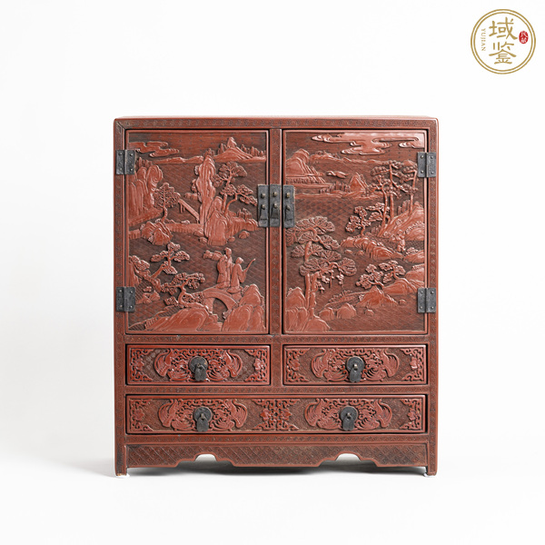古玩雜項剔紅書柜真品鑒賞圖