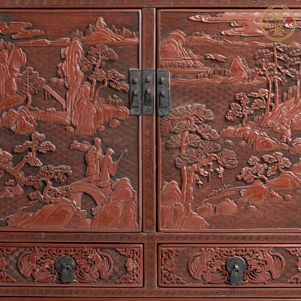 古玩雜項剔紅書柜真品鑒賞圖