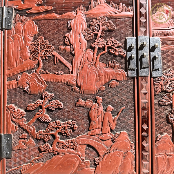 古玩雜項剔紅書柜真品鑒賞圖