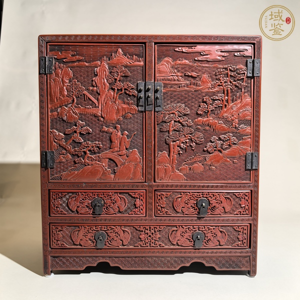 古玩雜項剔紅書柜真品鑒賞圖