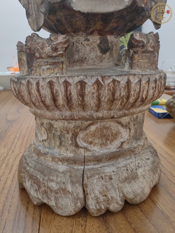 古玩雜項蓮花座木雕觀音真品鑒賞圖