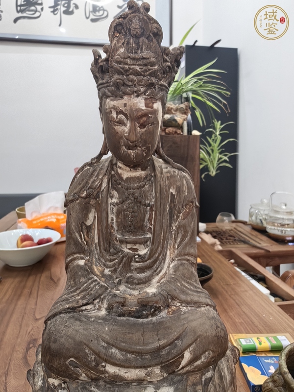 古玩蓮花座木雕觀音真品鑒賞圖