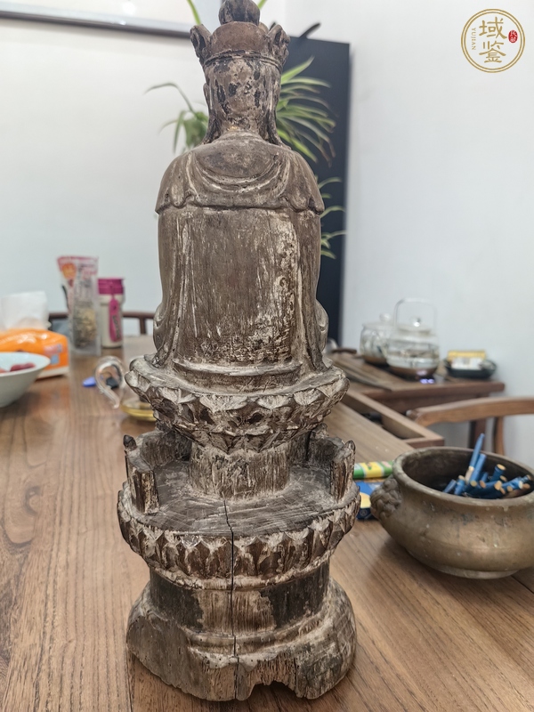 古玩雜項蓮花座木雕觀音真品鑒賞圖