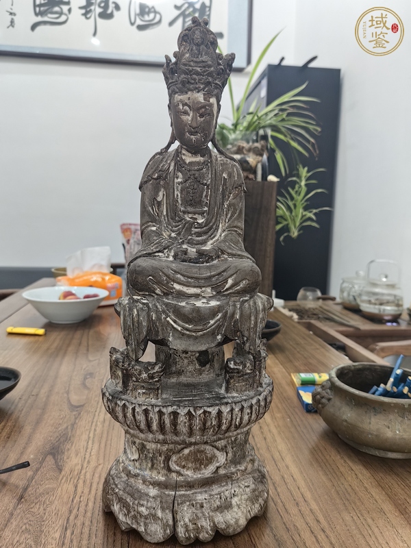 古玩雜項蓮花座木雕觀音真品鑒賞圖
