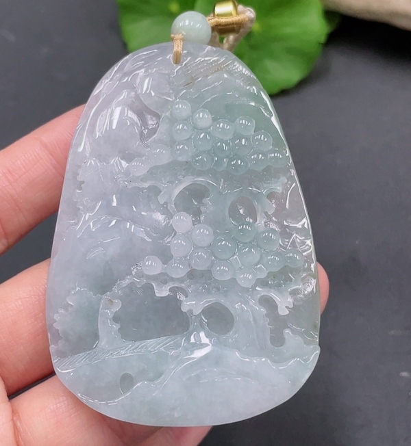 古玩玉器天然翡翠山水牌(帶鑒定證書)拍賣，當前價格1680元