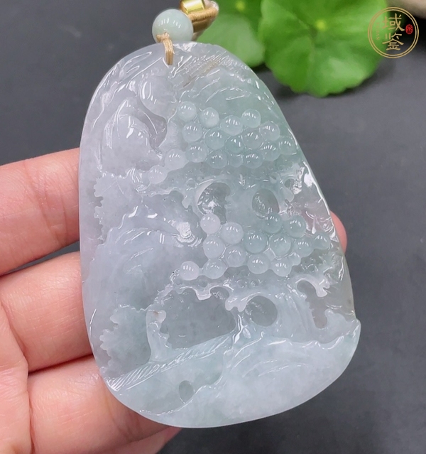 古玩玉器天然翡翠山水紋飾牌真品鑒賞圖
