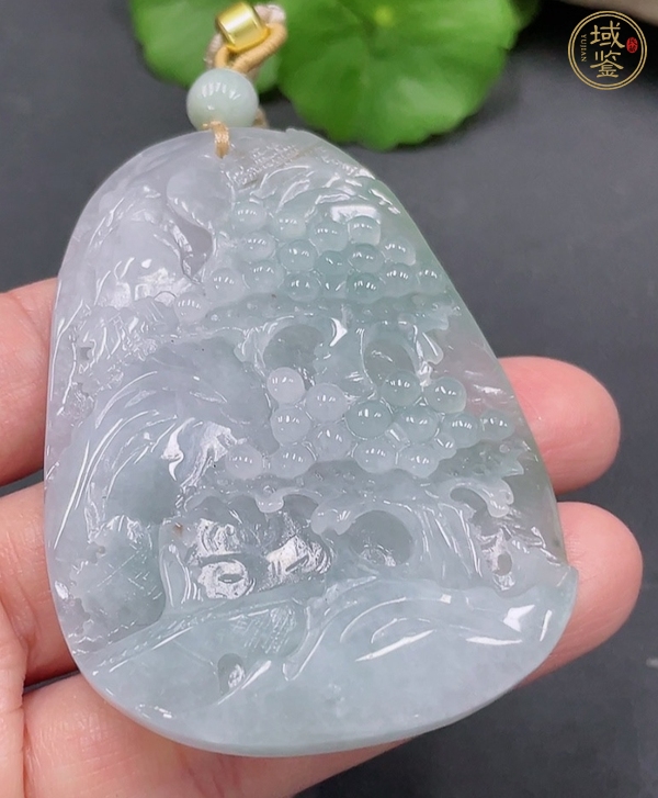 古玩玉器天然翡翠山水紋飾牌真品鑒賞圖