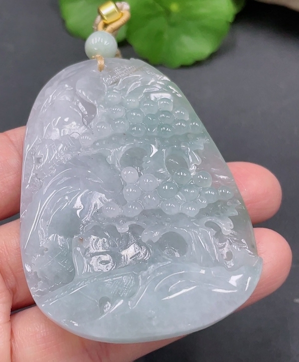 古玩玉器天然翡翠山水牌(帶鑒定證書)拍賣，當前價格1680元