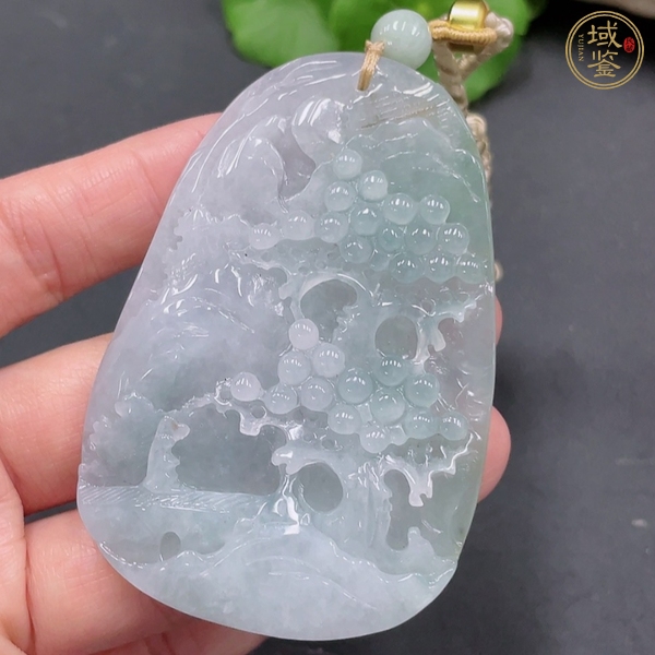 古玩玉器天然翡翠山水紋飾牌真品鑒賞圖