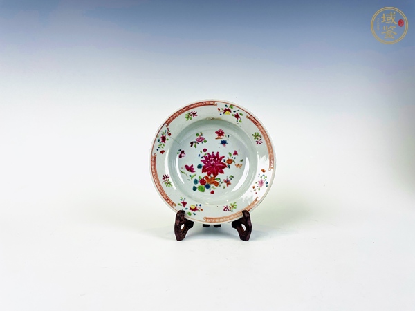 古玩清早期·胭脂紅花卉折沿盤真品鑒賞圖