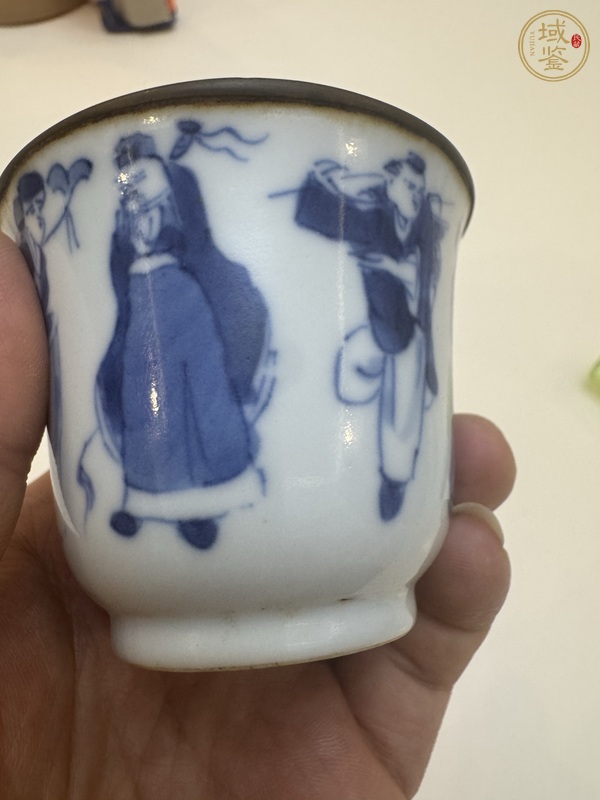 古玩陶瓷八仙人物青花杯真品鑒賞圖