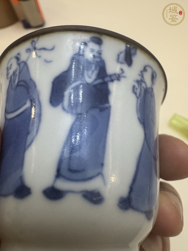 古玩陶瓷八仙人物青花杯真品鑒賞圖