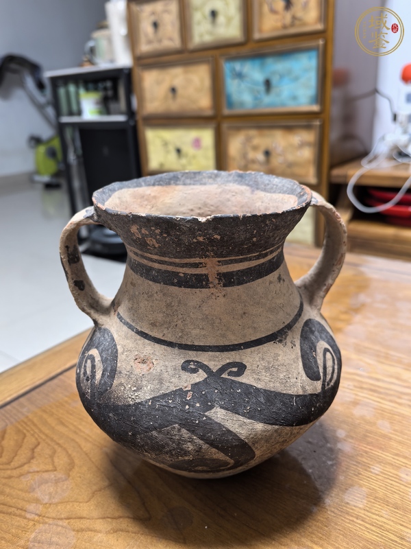 古玩陶瓷彩繪雙系陶罐真品鑒賞圖