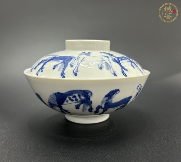 古玩陶瓷青花馬紋蓋碗真品鑒賞圖