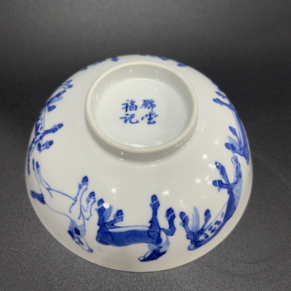 古玩陶瓷清晚青花八駿圖紋蓋碗拍賣,當前價格5000元