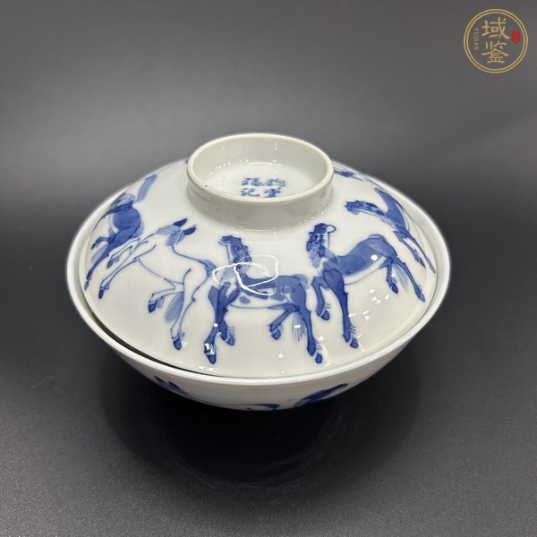 古玩陶瓷青花馬紋蓋碗真品鑒賞圖