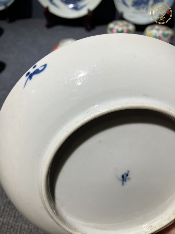 古玩陶瓷樵漁耕讀山水紋青花盤真品鑒賞圖