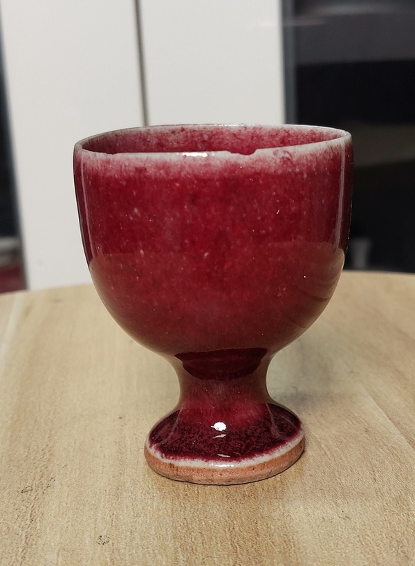 古玩陶瓷晚清郎紅釉高足杯拍賣，當前價格3800元