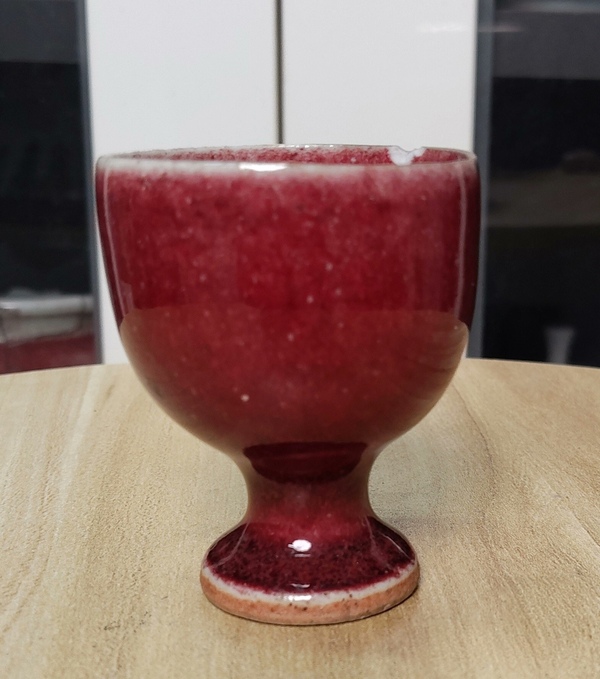 古玩陶瓷晚清郎紅釉高足杯拍賣，當前價格3800元