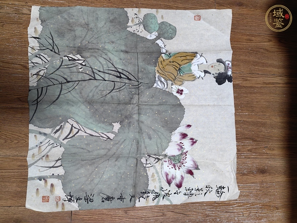 古玩字畫梁文博荷花仕女真品鑒賞圖