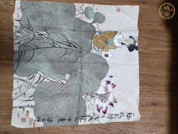 古玩字畫梁文博荷花仕女真品鑒賞圖