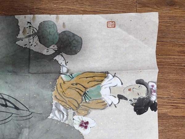 古玩字畫梁文博荷花仕女拍賣,當前價格2499元