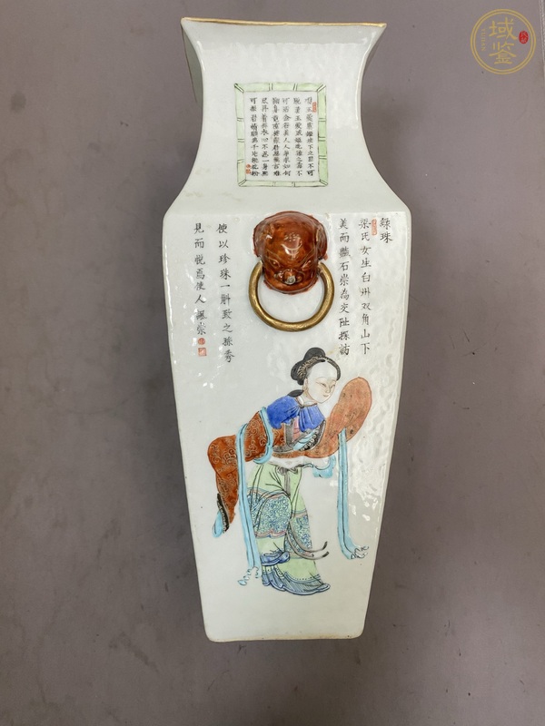 古玩粉彩無(wú)雙譜人物四方瓶真品鑒賞圖
