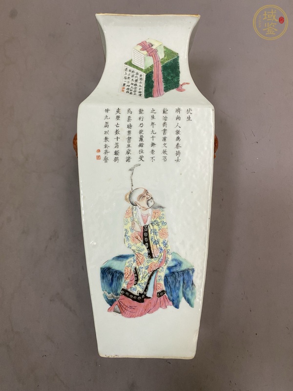 古玩陶瓷粉彩無雙譜人物四方瓶真品鑒賞圖