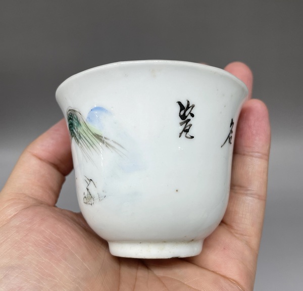 古玩陶瓷民國山水紋鈴鐺杯拍賣，當前價格288元
